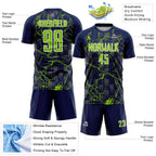 Custom Navy Neon Green-White Lightning Sublimation Soccer Uniform Jersey