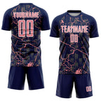 Custom Navy Medium Pink-White Lightning Sublimation Soccer Uniform Jersey