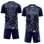 Custom Navy Silver Lightning Sublimation Soccer Uniform Jersey