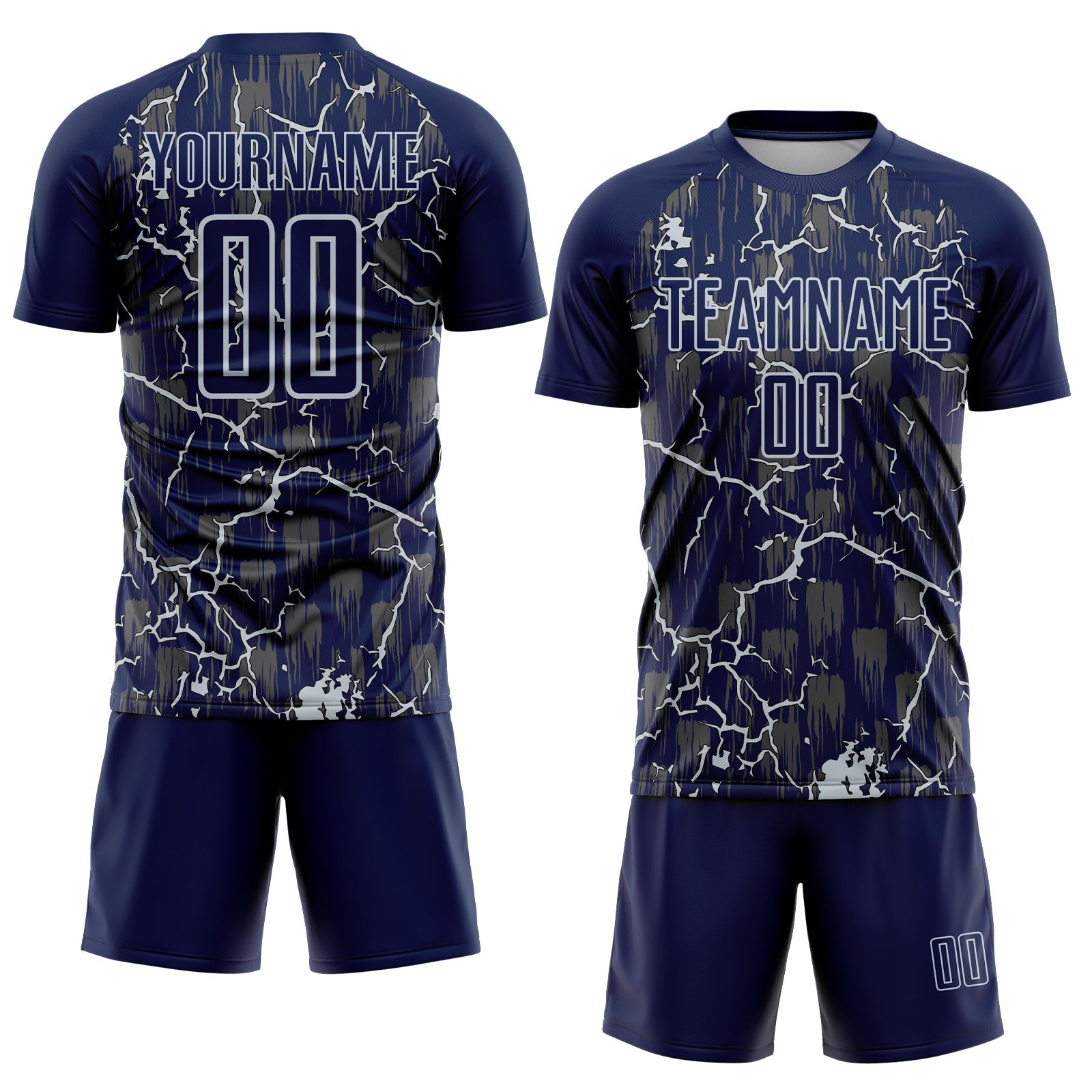 Custom Navy Silver Lightning Sublimation Soccer Uniform Jersey