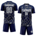 Custom Navy Gray-White Lightning Sublimation Soccer Uniform Jersey