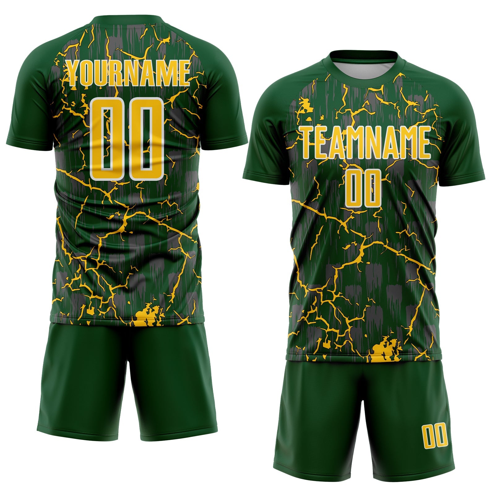 Custom Green Yellow-White Lightning Sublimation Soccer Uniform Jersey