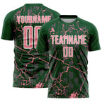 Custom Green Medium Pink-White Lightning Sublimation Soccer Uniform Jersey