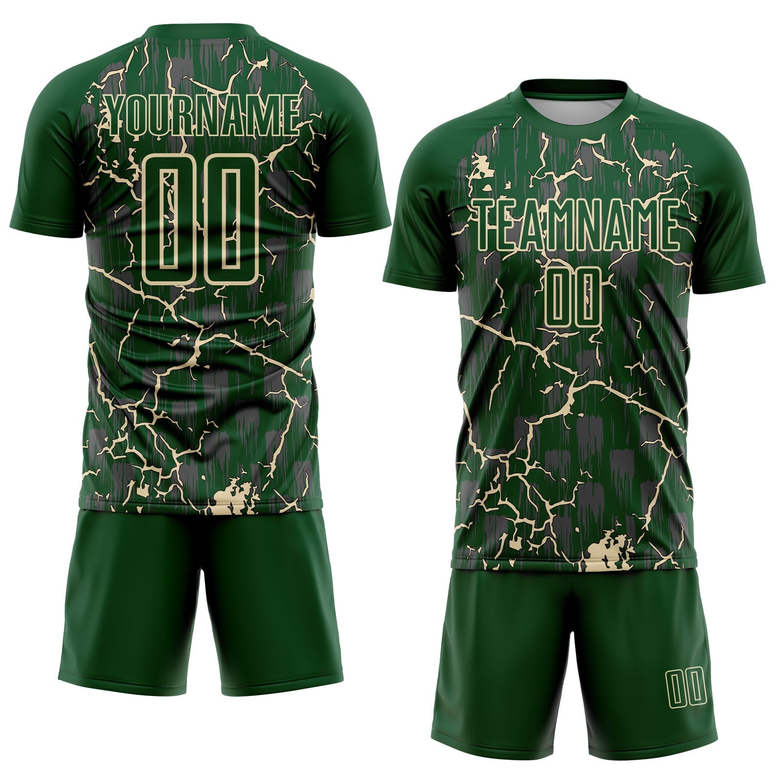 Custom Green Cream Lightning Sublimation Soccer Uniform Jersey