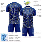 Custom Royal White Lightning Sublimation Soccer Uniform Jersey