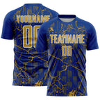 Custom Royal Old Gold-White Lightning Sublimation Soccer Uniform Jersey