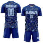 Custom Royal Light Blue-White Lightning Sublimation Soccer Uniform Jersey