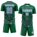 Custom Kelly Green Light Blue-White Lightning Sublimation Soccer Uniform Jersey