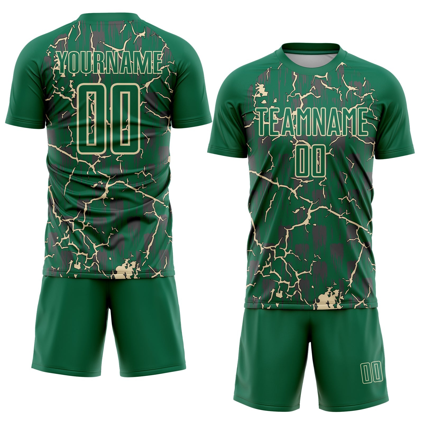 Custom Kelly Green Cream Lightning Sublimation Soccer Uniform Jersey