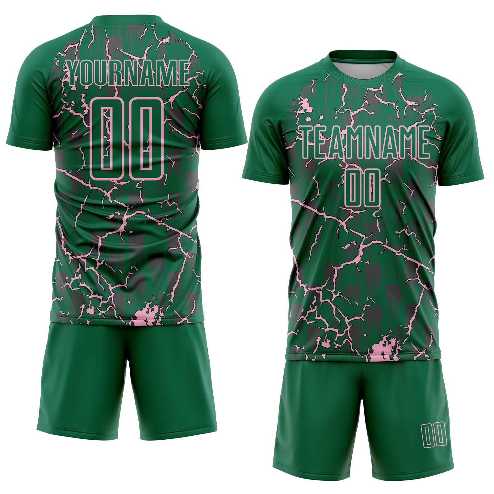 Custom Kelly Green Light Pink Lightning Sublimation Soccer Uniform Jersey