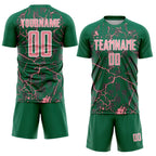 Custom Kelly Green Medium Pink-White Lightning Sublimation Soccer Uniform Jersey