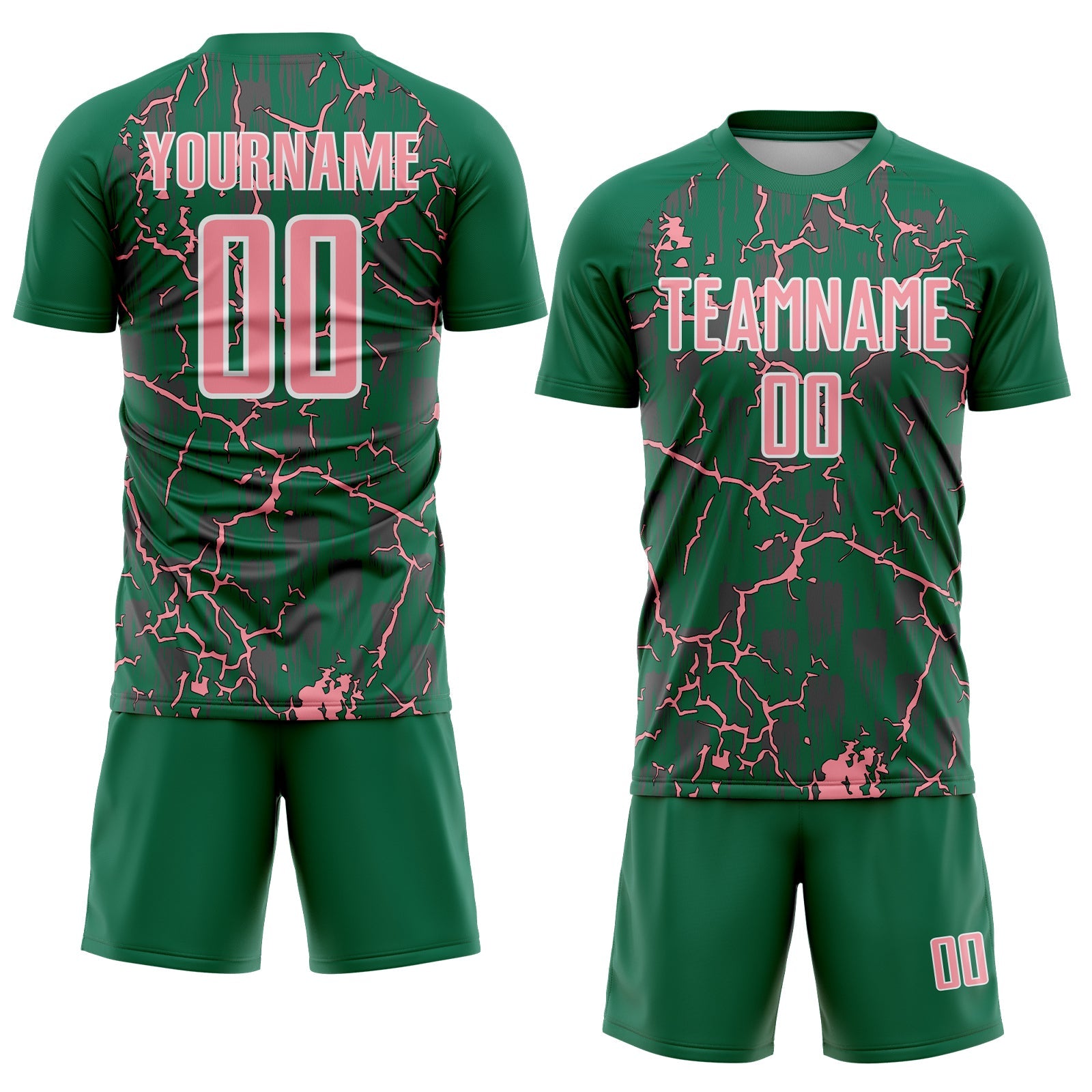 Custom Kelly Green Medium Pink-White Lightning Sublimation Soccer Uniform Jersey