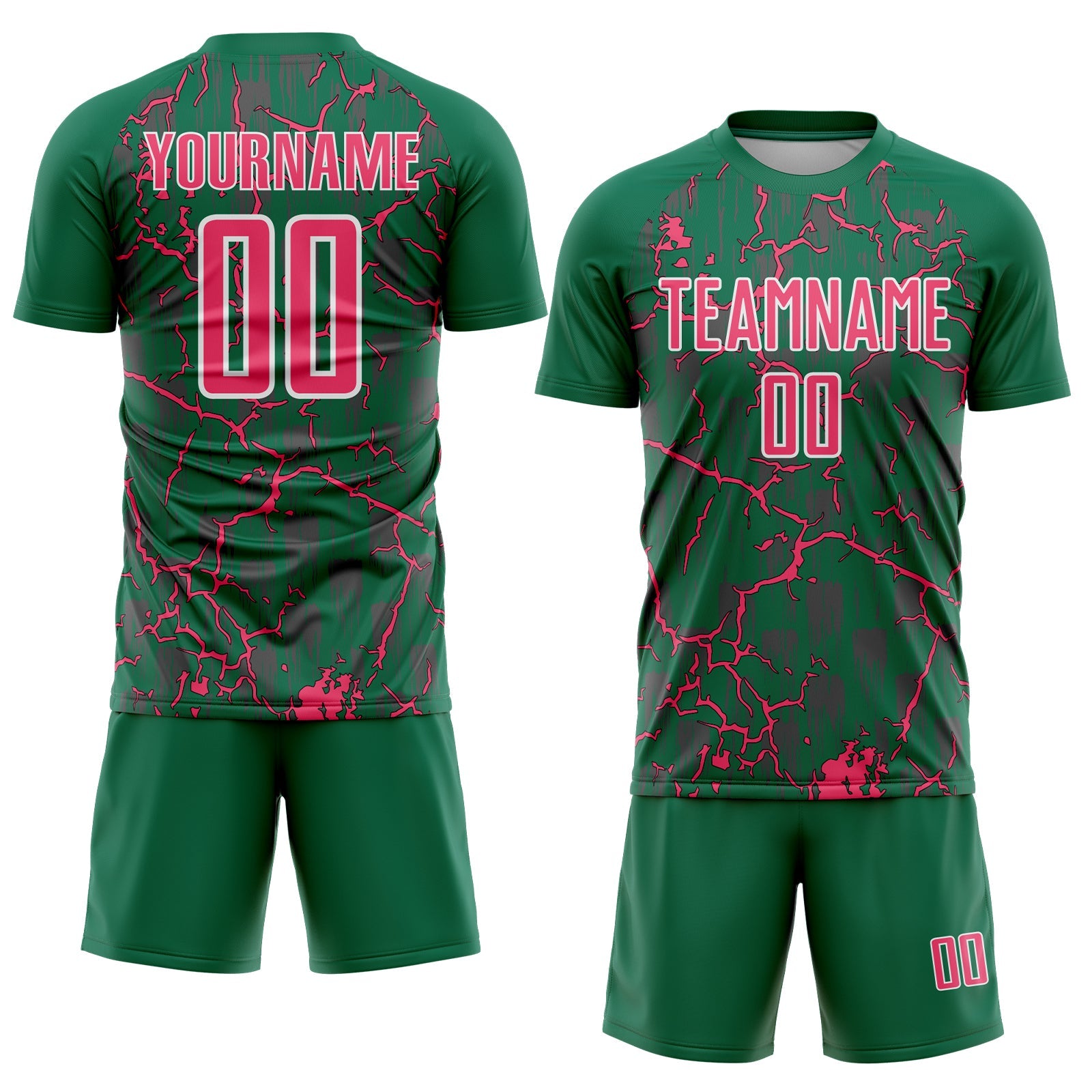 Custom Kelly Green Neon Pink-White Lightning Sublimation Soccer Uniform Jersey