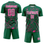 Custom Kelly Green Pink-White Lightning Sublimation Soccer Uniform Jersey