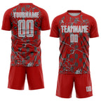Custom Red Gray-White Lightning Sublimation Soccer Uniform Jersey