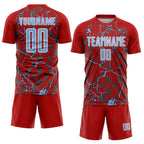 Custom Red Light Blue-White Lightning Sublimation Soccer Uniform Jersey