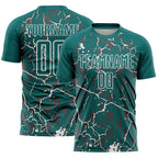 Custom Teal White Lightning Sublimation Soccer Uniform Jersey