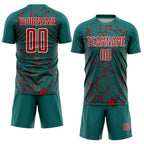 Custom Teal Red-White Lightning Sublimation Soccer Uniform Jersey