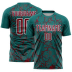 Custom Teal Crimson-White Lightning Sublimation Soccer Uniform Jersey