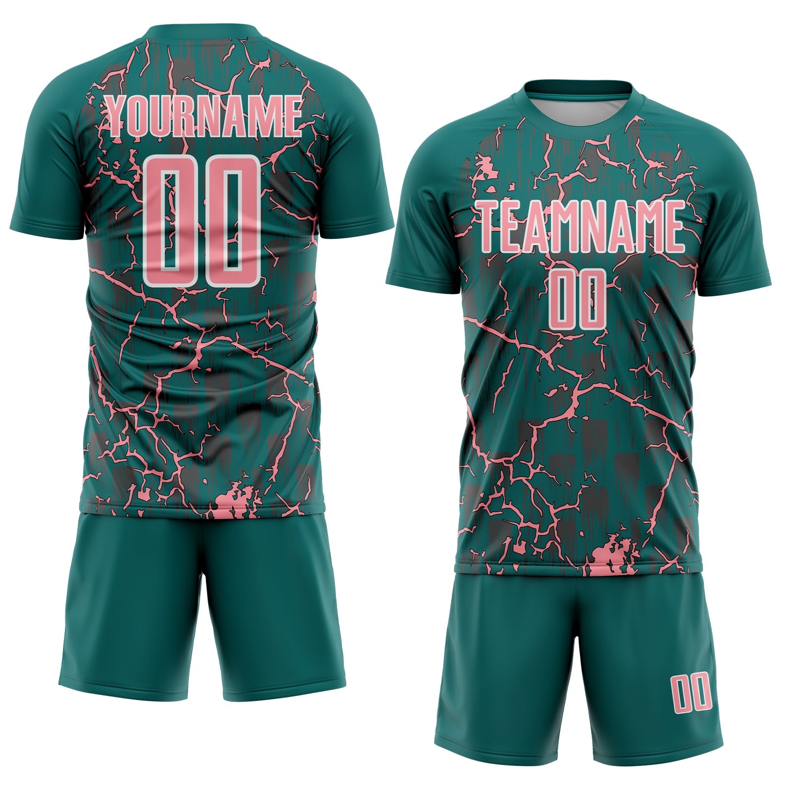 Custom Teal Medium Pink-White Lightning Sublimation Soccer Uniform Jersey