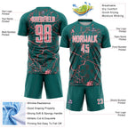 Custom Teal Medium Pink-White Lightning Sublimation Soccer Uniform Jersey