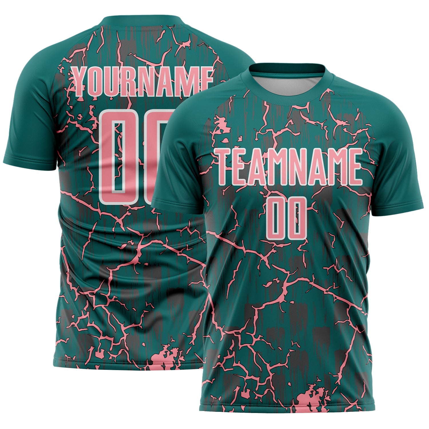 Custom Teal Medium Pink-White Lightning Sublimation Soccer Uniform Jersey