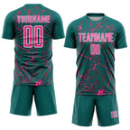 Custom Teal Pink-White Lightning Sublimation Soccer Uniform Jersey