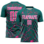 Custom Teal Pink-White Lightning Sublimation Soccer Uniform Jersey