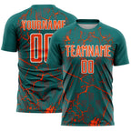Custom Teal Orange-White Lightning Sublimation Soccer Uniform Jersey