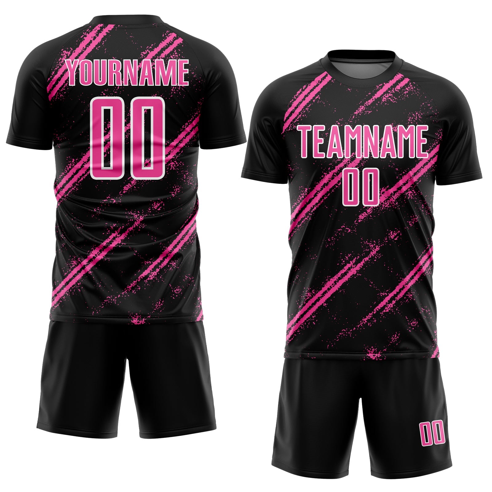 Custom Black Pink-White Abstract Fragment Art Splash Sublimation Soccer Uniform Jersey
