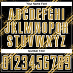 Custom Black Old Gold-White Abstract Fragment Art Splash Sublimation Soccer Uniform Jersey