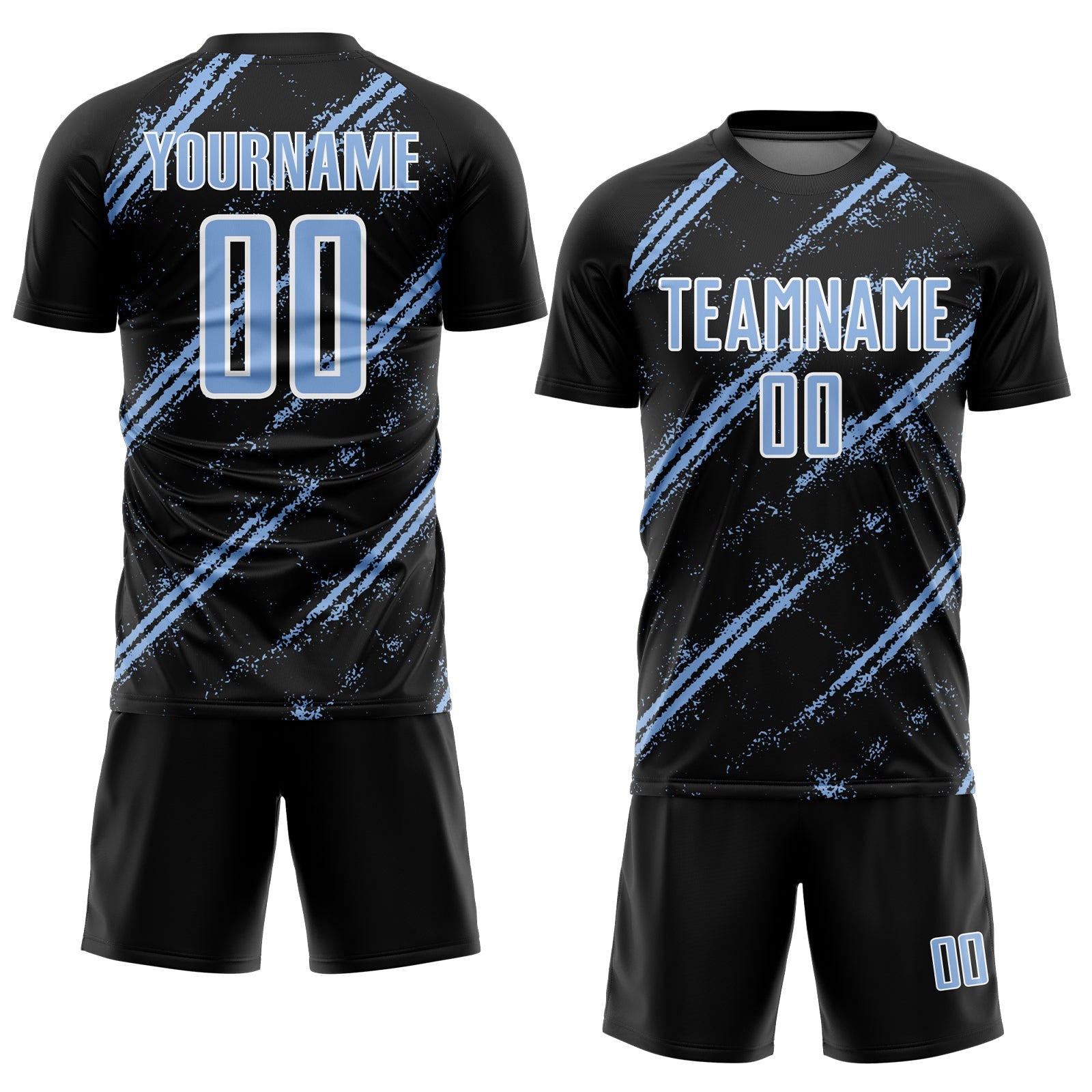 Custom Black Light Blue-White Abstract Fragment Art Splash Sublimation Soccer Uniform Jersey