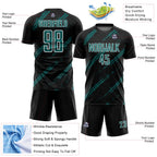 Custom Black Teal-White Abstract Fragment Art Splash Sublimation Soccer Uniform Jersey