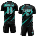 Custom Black Aqua-White Abstract Fragment Art Splash Sublimation Soccer Uniform Jersey
