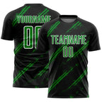 Custom Black Grass Green-White Abstract Fragment Art Splash Sublimation Soccer Uniform Jersey
