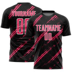 Custom Black Neon Pink-White Abstract Fragment Art Splash Sublimation Soccer Uniform Jersey