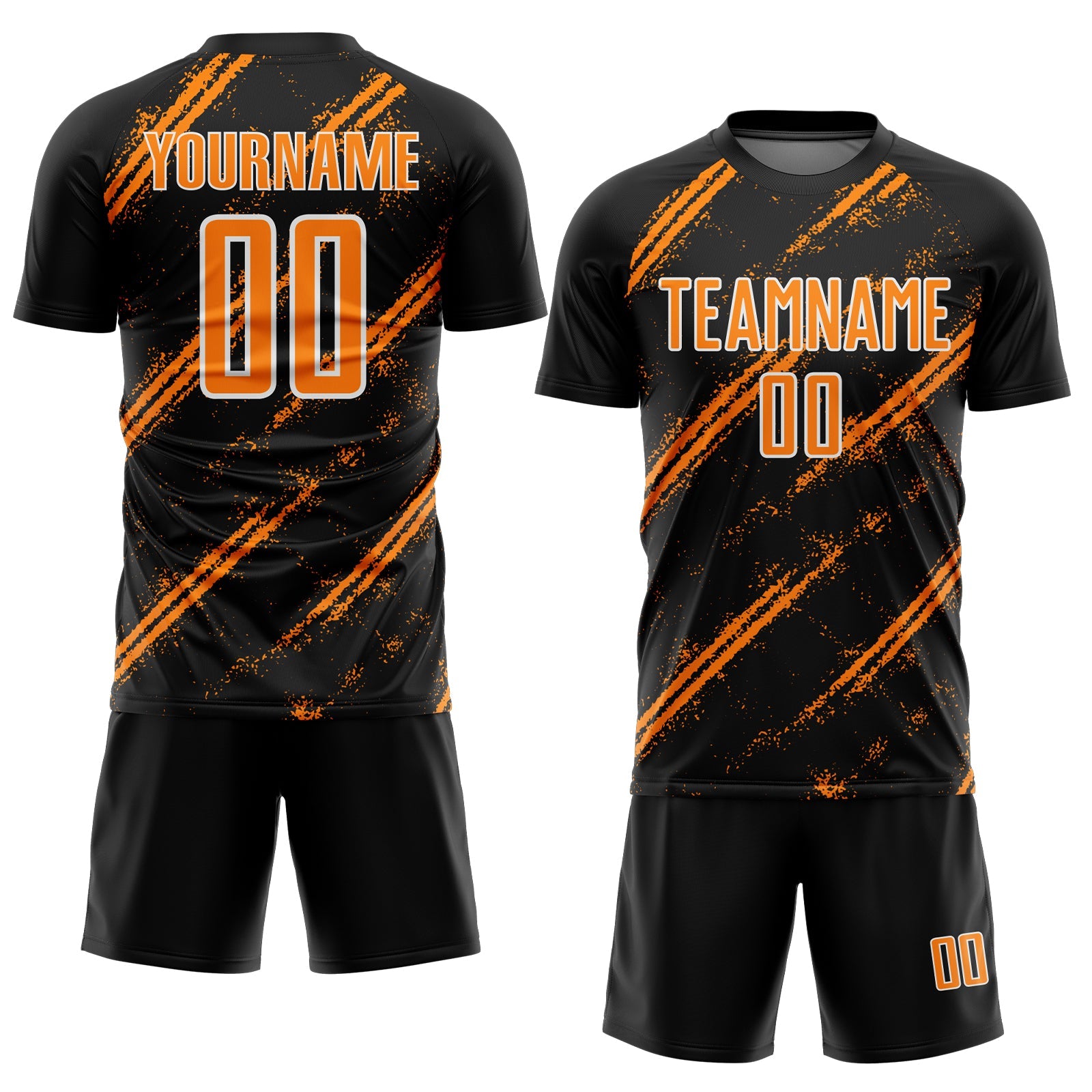 Custom Black Bay Orange-White Abstract Fragment Art Splash Sublimation Soccer Uniform Jersey
