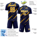 Custom Navy Gold-White Abstract Fragment Art Splash Sublimation Soccer Uniform Jersey