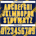 Custom Navy Gold-White Abstract Fragment Art Splash Sublimation Soccer Uniform Jersey