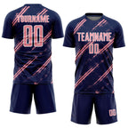 Custom Navy Medium Pink-White Abstract Fragment Art Splash Sublimation Soccer Uniform Jersey