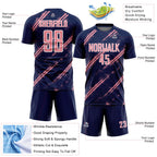 Custom Navy Medium Pink-White Abstract Fragment Art Splash Sublimation Soccer Uniform Jersey