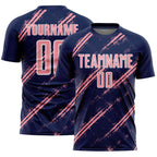 Custom Navy Medium Pink-White Abstract Fragment Art Splash Sublimation Soccer Uniform Jersey