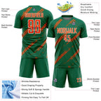 Custom Kelly Green Orange-White Abstract Fragment Art Splash Sublimation Soccer Uniform Jersey