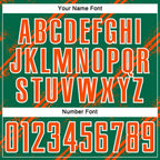 Custom Kelly Green Orange-White Abstract Fragment Art Splash Sublimation Soccer Uniform Jersey
