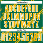 Custom Kelly Green Gold-White Abstract Fragment Art Splash Sublimation Soccer Uniform Jersey