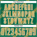 Custom Kelly Green Old Gold-White Abstract Fragment Art Splash Sublimation Soccer Uniform Jersey