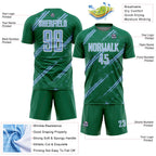 Custom Kelly Green Light Blue-White Abstract Fragment Art Splash Sublimation Soccer Uniform Jersey