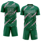 Custom Kelly Green Light Pink Abstract Fragment Art Splash Sublimation Soccer Uniform Jersey