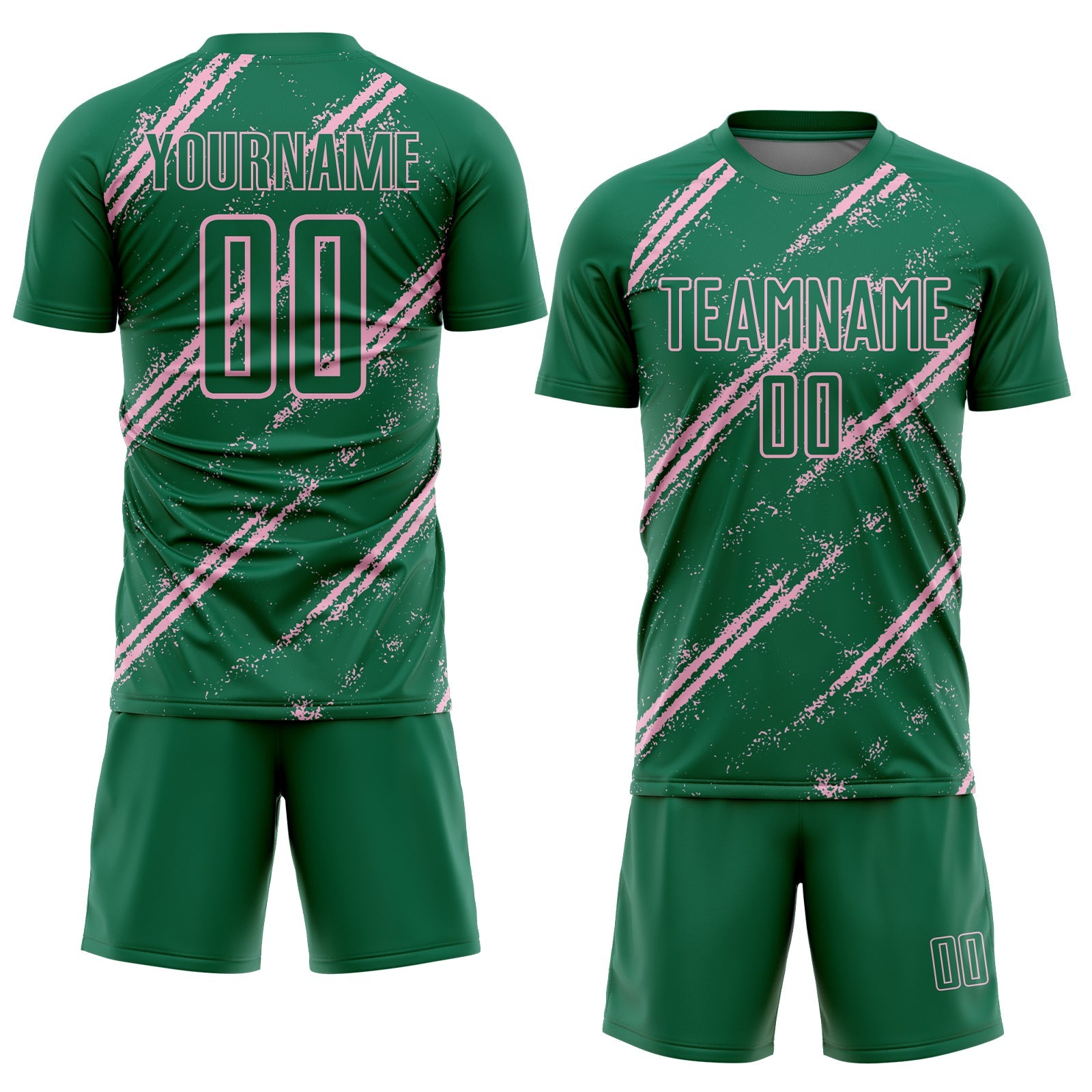 Custom Kelly Green Light Pink Abstract Fragment Art Splash Sublimation Soccer Uniform Jersey