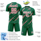 Custom Kelly Green Medium Pink-White Abstract Fragment Art Splash Sublimation Soccer Uniform Jersey